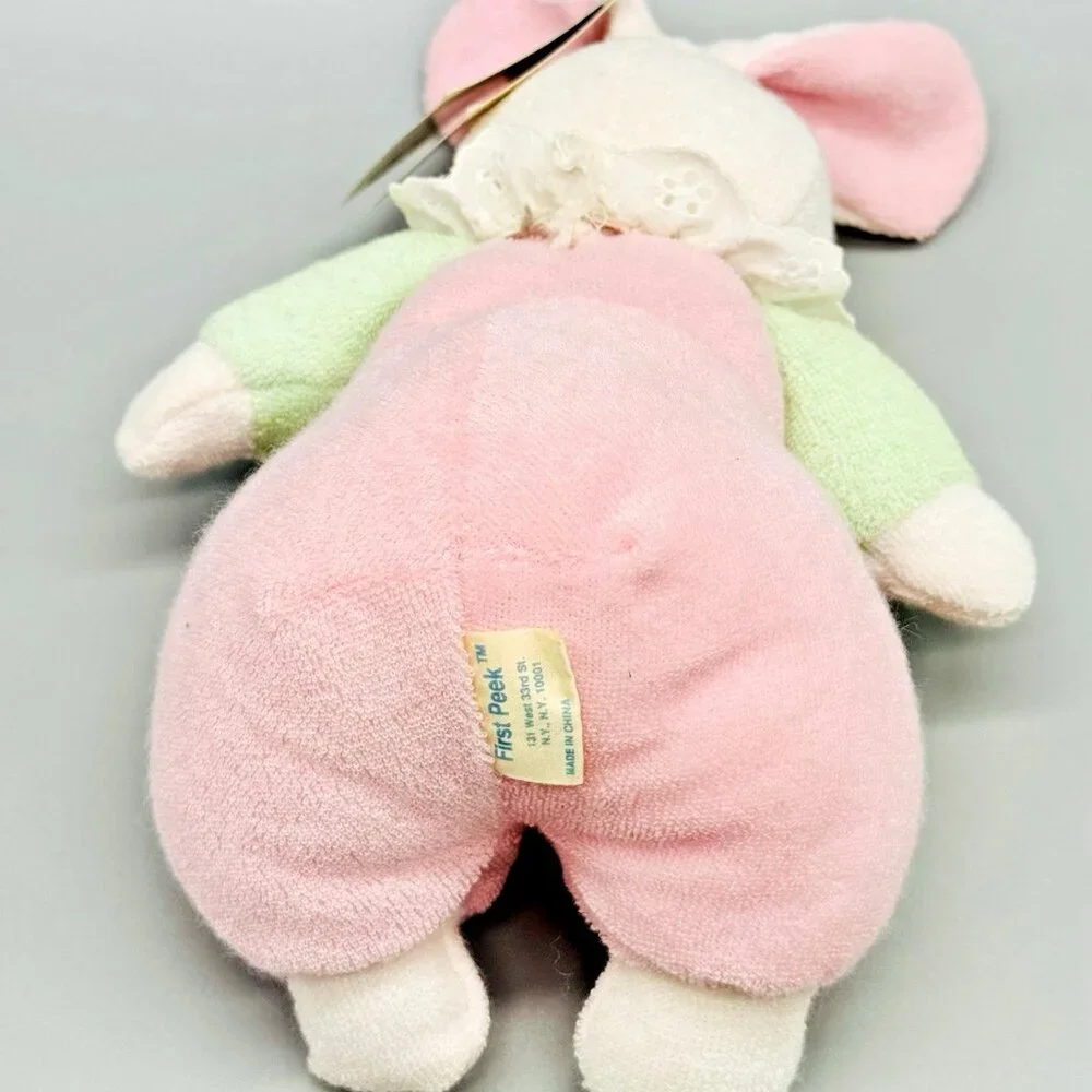 First Peek Terry Cloth Bunny Rabbit Plush Color Block‎ Rattle 8
